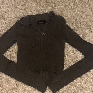 Cider Dark Green Quarter Zip Sweater